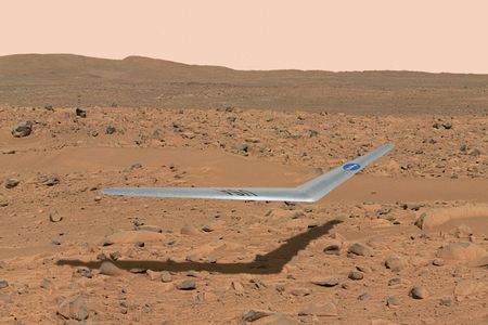 An artist’s illustration of the Prandtl-m flying above the surface of Mars
