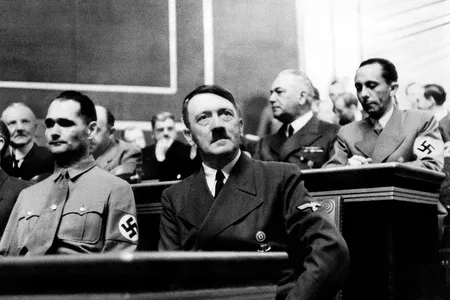 Rudolf Hess and Adolf Hitler during the Reichstag session at which Hitler gave his last warning to the British Empire.