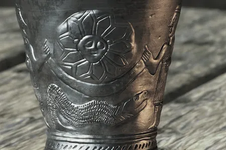 The&nbsp;ˁAin Samiya goblet, pictured here as a replica,&nbsp;is currently held by the Israel Museum in Jerusalem. The real artifact is damaged, with some of the picture missing.