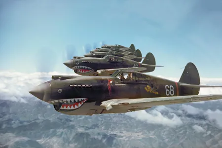 While flying his own P-40, Smith took this image of his squadron mates lined up over the Salween River Gorge.