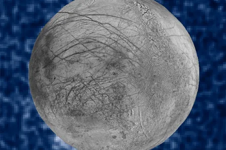 This composite image shows suspected plumes of water vapor erupting at the 7 o’clock position off of Jupiter’s moon Europa. 