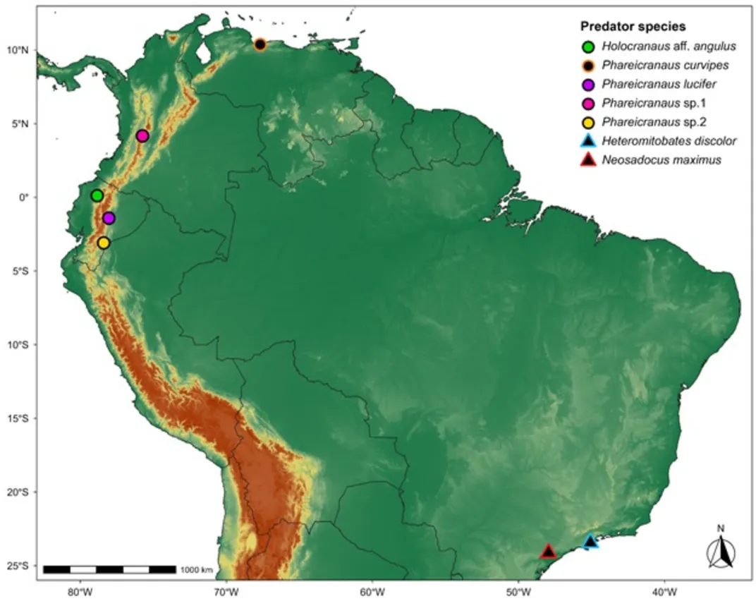 A map showing the top half of South America