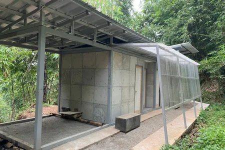 The concrete and mortar used to build this 387-square-foot, single-story house contains 8 percent diaper shreds.