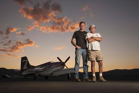 Friends and rivals Steve Hinton (left) and Bill “Tiger” Destefani have both flown Destefani’s Mustang Strega to National Air Racing championships.