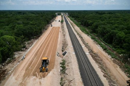 Aerial view of construction work on the Maya Train on August 31, 2023
