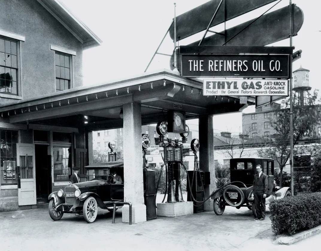 a photograph of a gas station