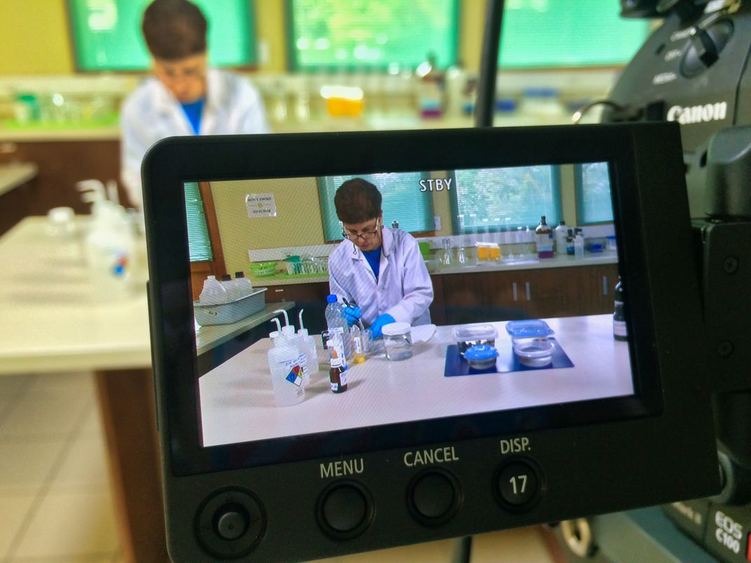 Behind the scenes of filming in the laboratory