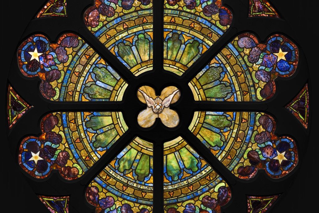Stained glass windows designed by Tiffany Studios