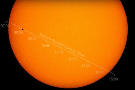 An illustration of the path Mercury will take across the sun on  May 9.