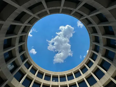 From inside of the Hirshhorn, the museum's circular design creates an oculus effect.