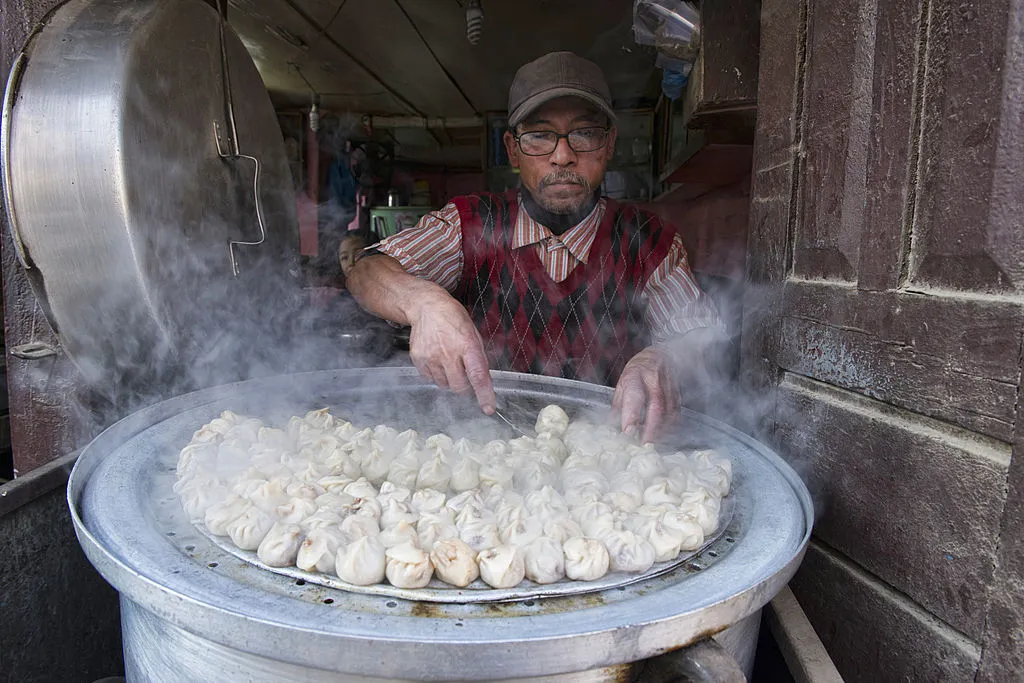 steaming momo in Kathmandu