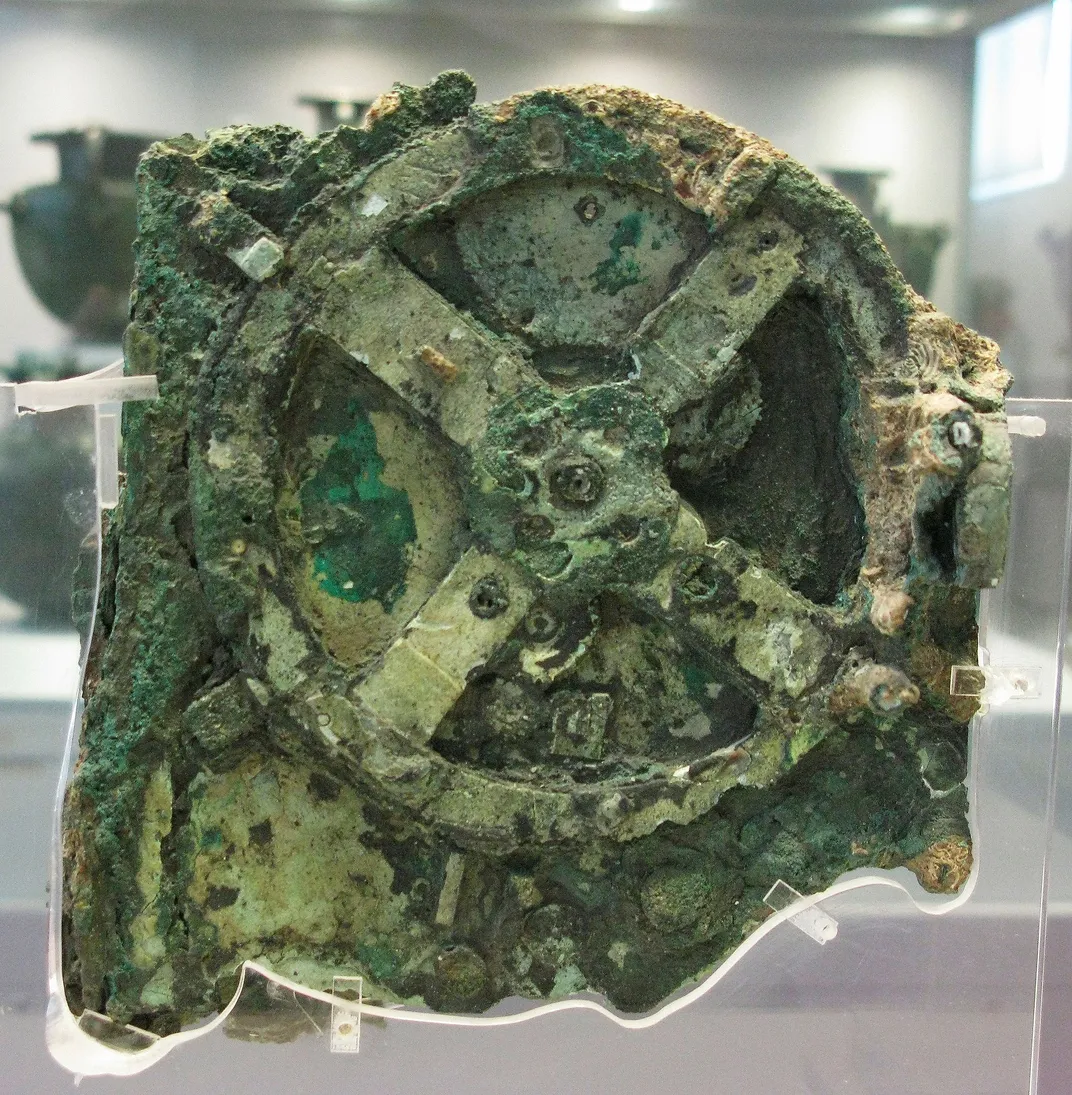 The Antikythera mechanism on view at the National Archaeological Museum in Athens