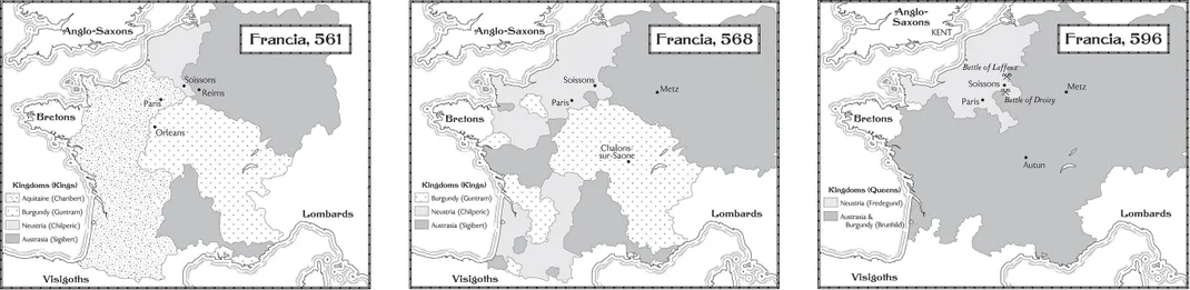 maps showing divisions of Frankish lands
