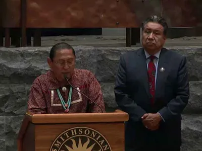 Kurt Riley, governor of the Acoma Pueblo people, spoke on the ever-present specter of theft of cultural objects. 