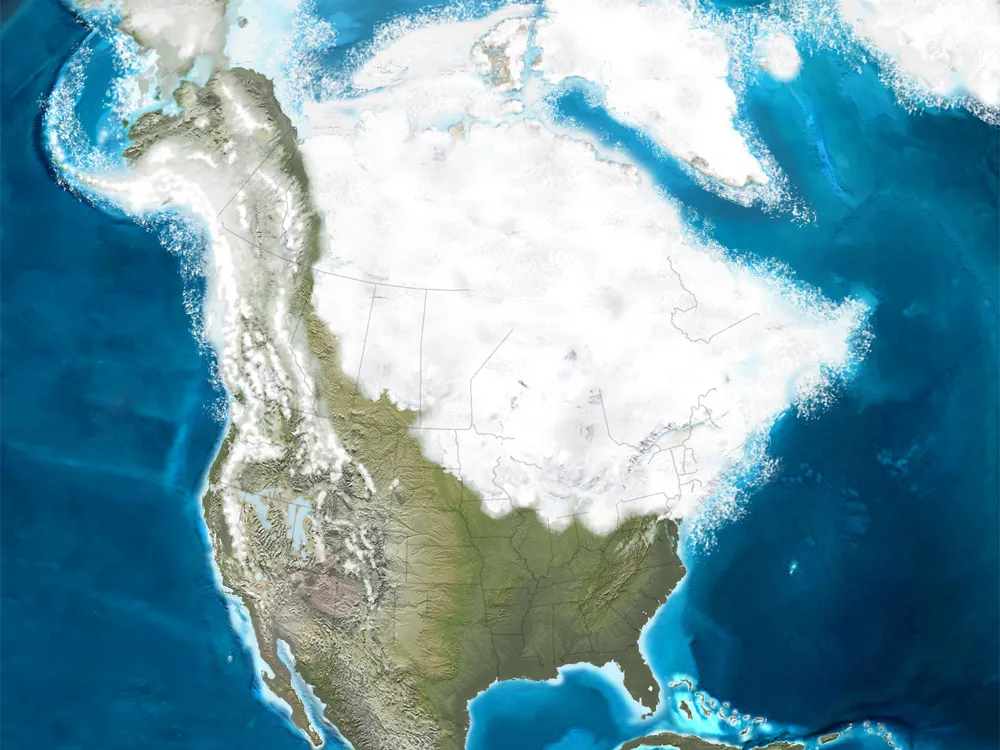 Glacier ice covers North America 126 thousand years ago.