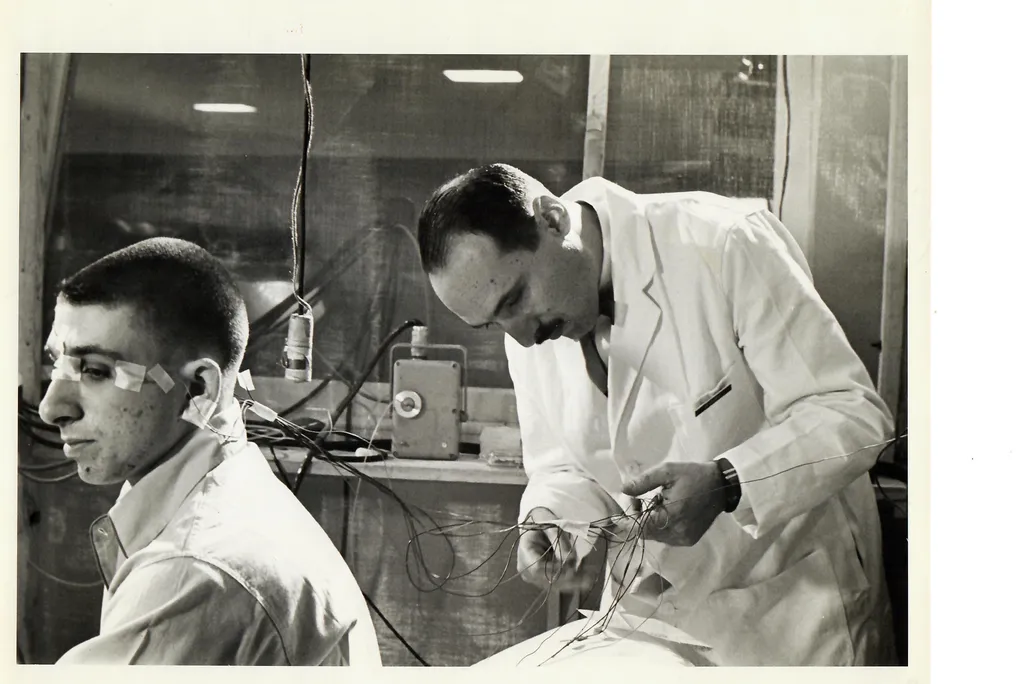 Neuroscientist Eugene Aserinsky performs a sleep experiment