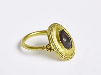 The 1,500-year-old gold ring&#39;s semiprecious red stone likely served as a symbol of power.