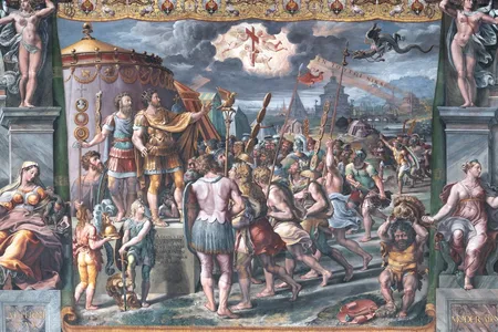 The Hall of Constantine&#39;s&nbsp;Vision of the Cross depicts the emperor ahead of his battle with Maxentius.