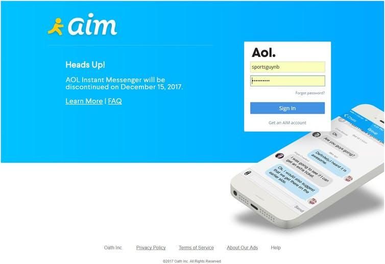 The login page from AIM.com