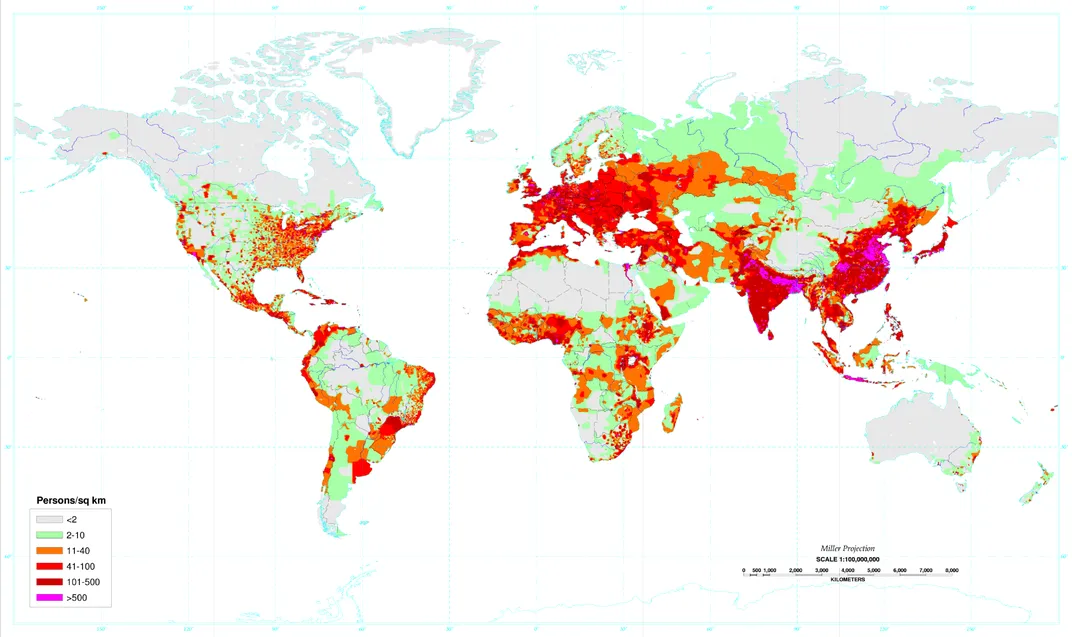 <a href="http://en.wikipedia.org/wiki/World_population#mediaviewer/File:World_population_density_1994.png">USDA / Wikimedia Commons</a>