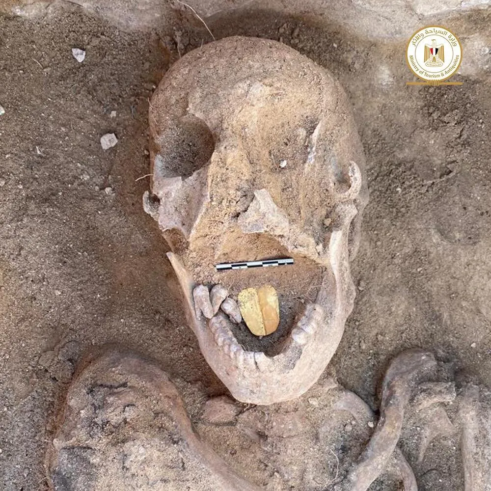 A mummy with a gold tongue discovered at the Taposiris Magna temple in 2021