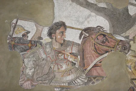 The mosaic depicts Alexander the Great fighting in the Battle of Issus.