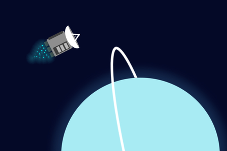 The hypothetical dream spacecraft flies over Uranus and past its rings and moons, too.
