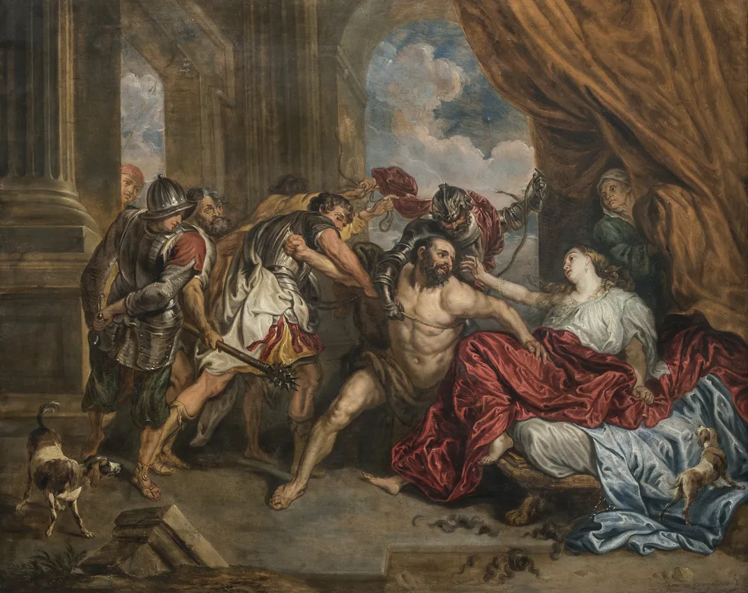 Samson and Delilah, Johanna Vergouwen, after Anthony van Dyck, 1673