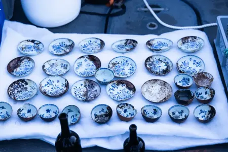 Many of the delicate ceramics are still intact.