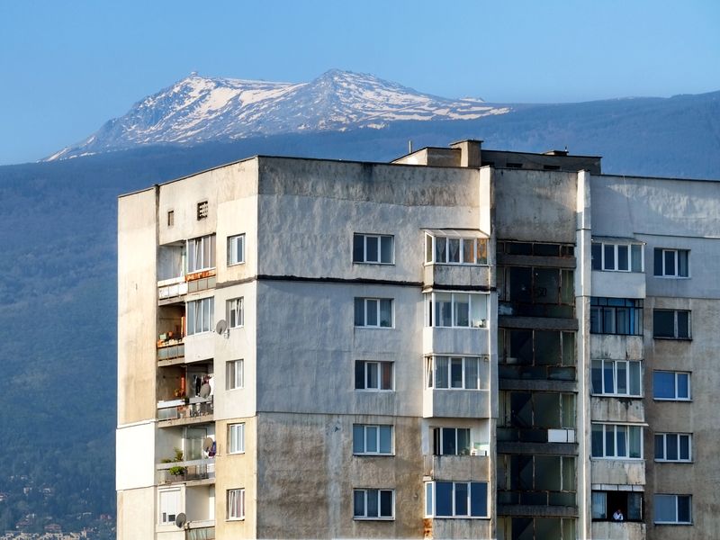 Socialistera apartment building in Sofia, Bulgaria situated against
