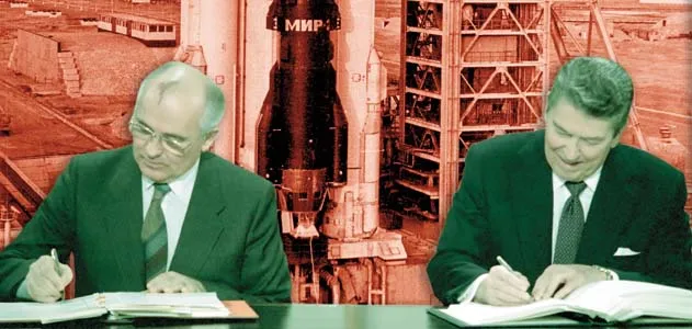 Mikhail Gorbachev with Ronald Reagan