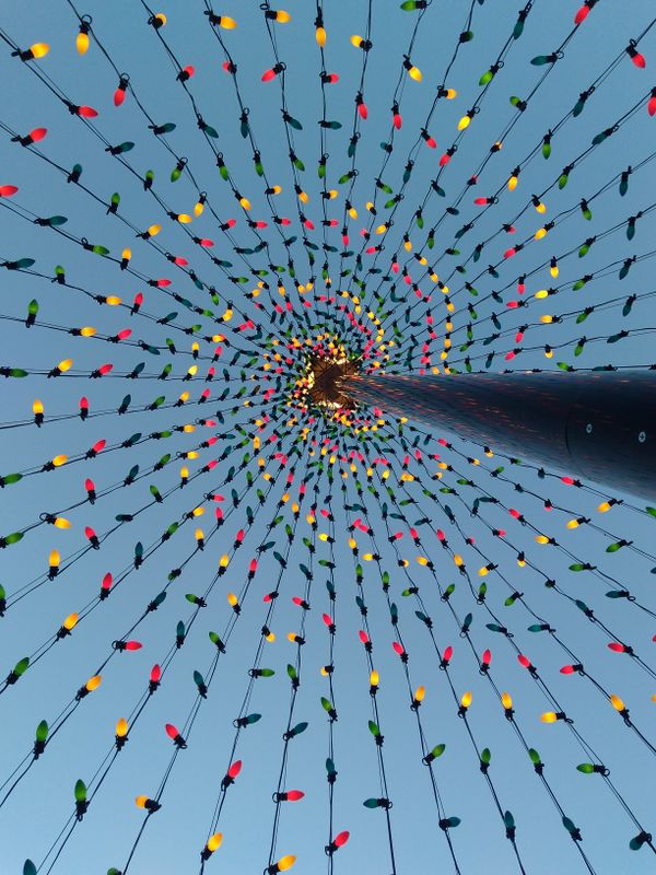 Inside a spiral tree of lights thumbnail