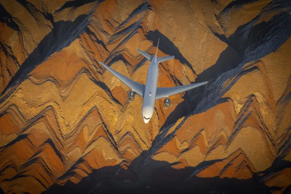 Boeing 777 Overflies Raplee Ridge, southeastern Utah, USA thumbnail