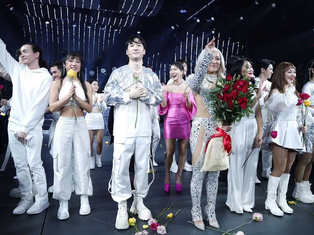 Luna (C) and cast memebers take a bow during the "KPOP" opening night celebration at Circle in the Square Theatre on November 20, 2022 in New York City.