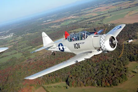 Guillaume de Ramel flying his SNJ over the Virginia countryside.