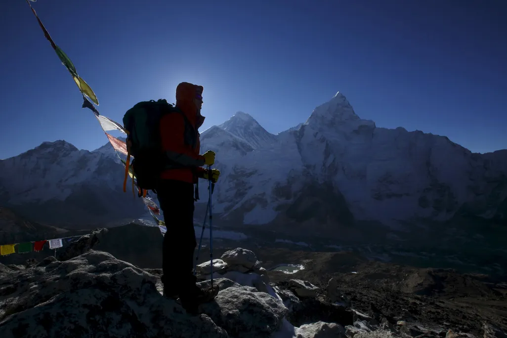 Hiker looking at Mount Everest