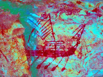 One of the mysterious boats painted in an Australian cave several hundred years ago