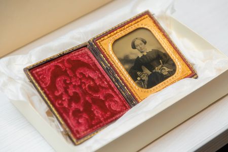 Rhoda Goodridge in a 2 &frac34;-by-3 &frac14;-inch ambrotype made by her husband, the pioneering photographer Glenalvin Goodridge.