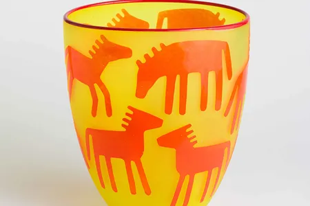 Joe Fedderson (Arrow Lakes/Okanagan) creates abstract patterns (Above: Horses and Deer, 2020) from ordinary life.