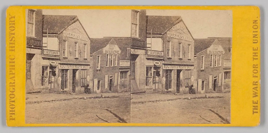 Stereograph of Atlanta slave market