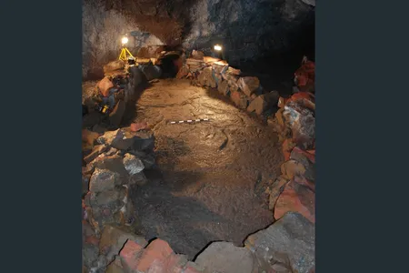 Elite Vikings constructed a huge stone boat for use in rituals at the Surtshellir cave.