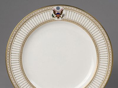Produced by Wedgwood, the Theodore Roosevelt service was patented on June 16, 1903, to its designer Armand Léger of Fenton, England (Pat. No. D36,363). 