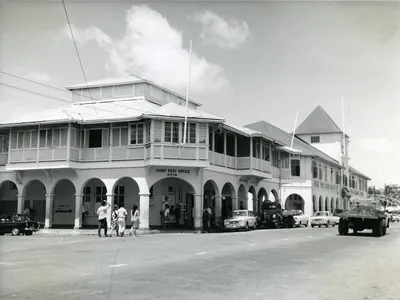 Street in Apia, the capital of Samoa, when that country was still on American time.
