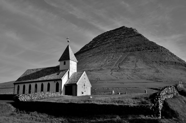 The Church of Viðareiði in Black and White thumbnail