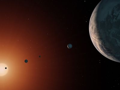 The Trappist-1 system, shown here in an artist's conception, has seven known planets, but only three are thought to be habitable.