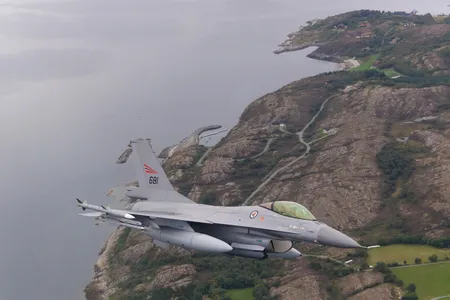 A Royal Norwegian Air Force F-16 returns to Ørland Main Air Station in 2014.