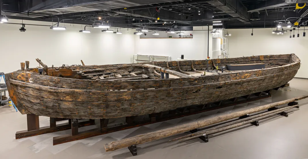 Wooden vessel in a big room