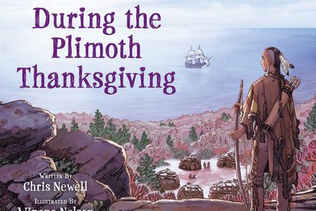 cover of If You Lived During the Plimoth Thanksgiving, showing a Native American man watching a ship in the bay
