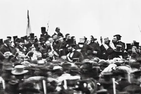 The only known image of Abraham Lincoln at Gettysburg was uncovered in 1952 at the National Archives.  It was taken by photographer Mathew Brady.