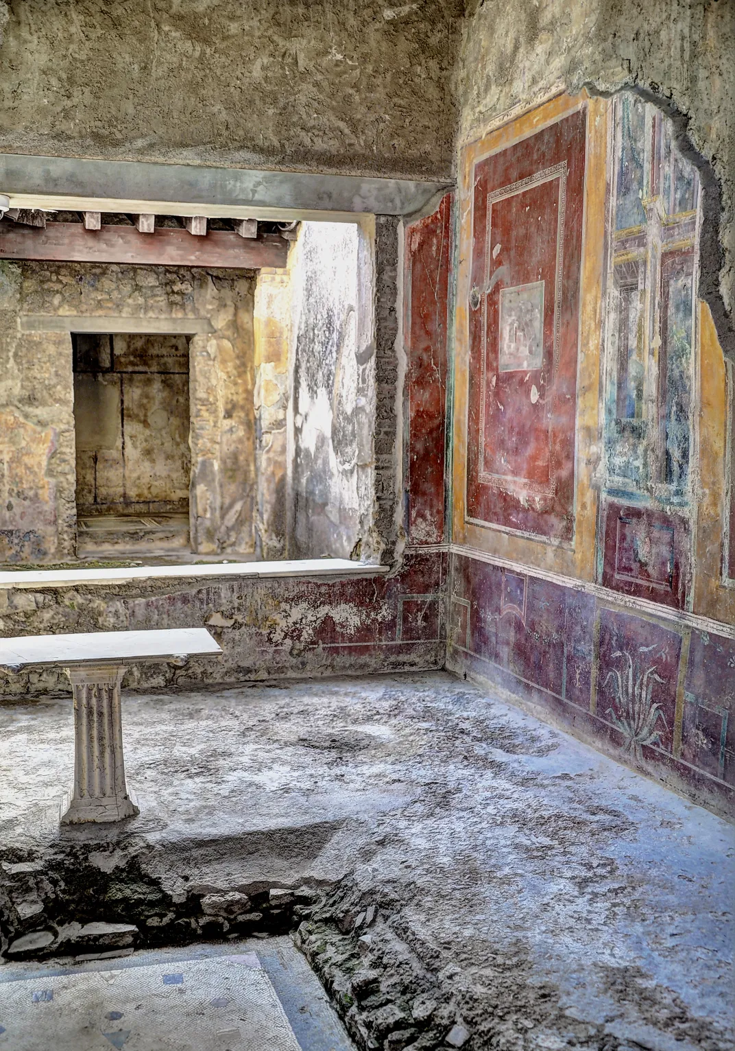 The brightly painted walls